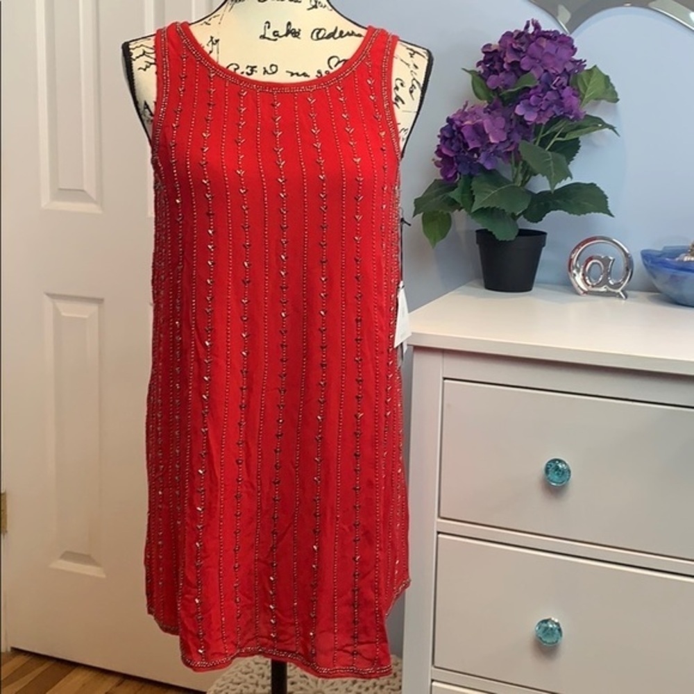 Lost + Wander Rouge Beaded Swing Dress Red NWT - Picture 7 of 11